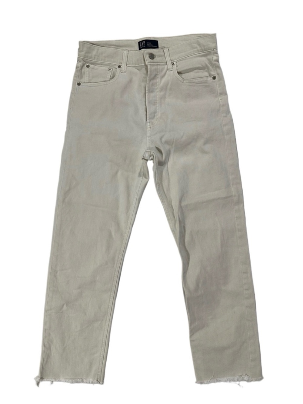Gap Cheeky Straight Jeans 8/29R High Rise Cropped Raw Hem Cream Ivory Denim